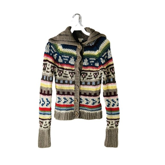 VTG Y2K American Eagle Wool Rainbow Fair Isle Cardigan Sweater - Picture 1 of 7